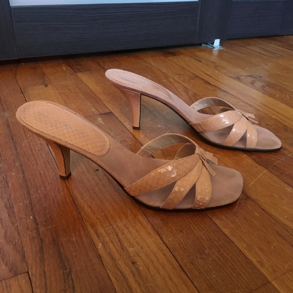 Bandolino Pink Snake Slides High Heels Sz 8.5